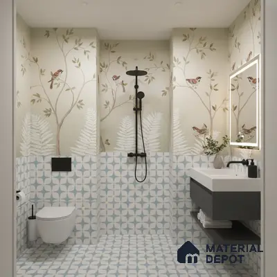 Moroccan Floor & Wall Tile TL 05093 Bauhaus Ice Blue 1 ft x 1 ft Ceramic Matte Finish - 9 mm | Suitable for Bathroom, Kitchen,  Balcony | Please Expect a Slight Variation of Pattern