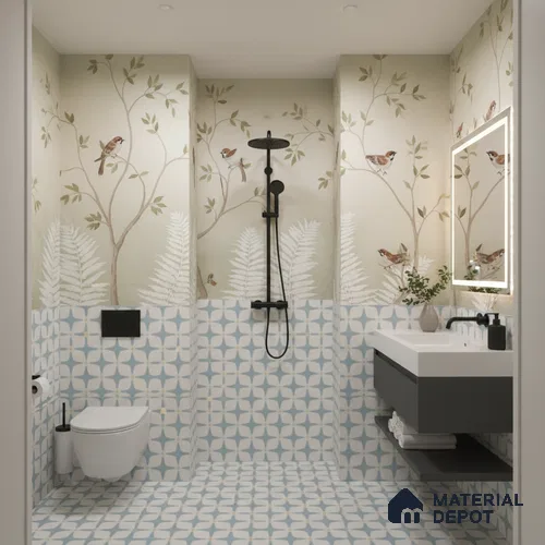 Moroccan Floor & Wall Tile TL 05093 Bauhaus Ice Blue 1 ft x 1 ft Ceramic Matte Finish - 9 mm | Suitable for Bathroom, Kitchen, Basin Area | Please Expect a Slight Variation of Pattern