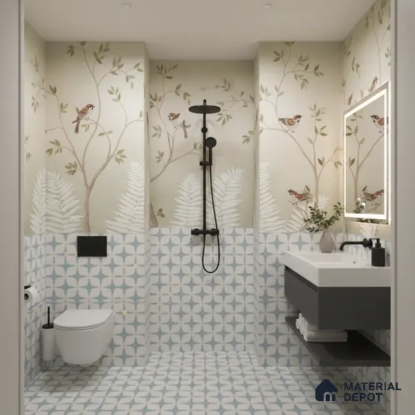 Moroccan Floor & Wall Tile TL 05093 Bauhaus Ice Blue 1 ft x 1 ft Ceramic Matte Finish - 9 mm | Suitable for Bathroom, Kitchen, Balcony | Please Expect a Slight Variation of Pattern