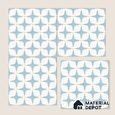 Moroccan Floor & Wall Tile TL 05093 Bauhaus Ice Blue 1 ft x 1 ft Ceramic Matte Finish - 9 mm | Suitable for Bathroom, Kitchen, Basin Area | Please Expect a Slight Variation of Pattern