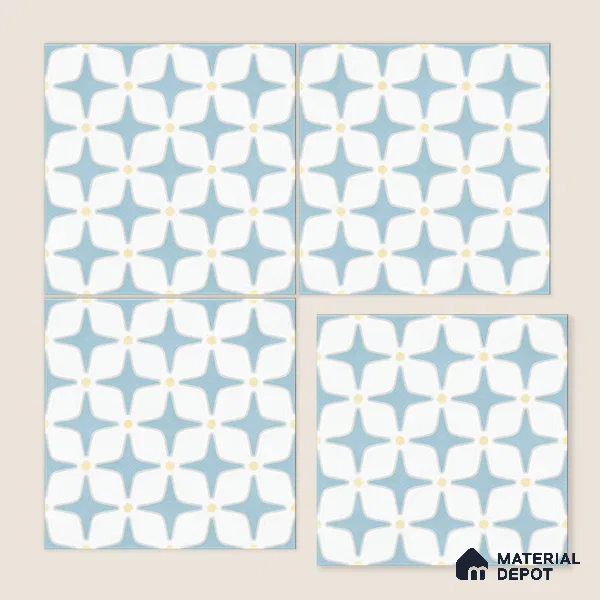 Moroccan Floor & Wall Tile TL 05093 Bauhaus Ice Blue 1 ft x 1 ft Ceramic Matte Finish - 9 mm | Suitable for Bathroom, Kitchen, Basin Area | Please Expect a Slight Variation of Pattern