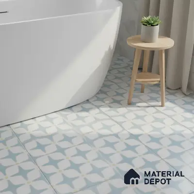 Moroccan Floor & Wall Tile TL 05093 Bauhaus Ice Blue 1 ft x 1 ft Ceramic Matte Finish - 9 mm | Suitable for Bathroom, Kitchen,  Balcony | Please Expect a Slight Variation of Pattern