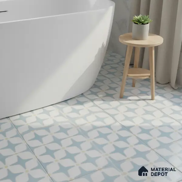 Moroccan Floor & Wall Tile TL 05093 Bauhaus Ice Blue 1 ft x 1 ft Ceramic Matte Finish - 9 mm | Suitable for Bathroom, Kitchen, Balcony | Please Expect a Slight Variation of Pattern