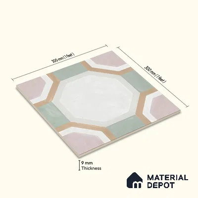 Moroccan Floor & Wall Tile TL 05095 Morissa Sage Green 1 ft x 1 ft Ceramic Matte Finish - 9 mm | Suitable for Bathroom, Kitchen, Balcony | Please Expect a Slight Variation of Pattern