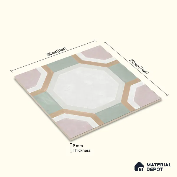 Moroccan Floor & Wall Tile TL 05095 Morissa Sage Green 1 ft x 1 ft Ceramic Matte Finish - 9 mm | Suitable for Bathroom, Kitchen, Balcony | Please Expect a Slight Variation of Pattern