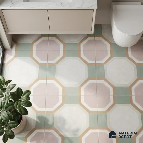 Moroccan Floor & Wall Tile TL 05095 Morissa Sage Green 1 ft x 1 ft Ceramic Matte Finish - 9 mm | Suitable for Bathroom, Kitchen,  Balcony | Please Expect a Slight Variation of Pattern