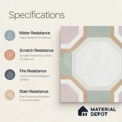 Moroccan Floor & Wall Tile TL 05095 Morissa Sage Green 1 ft x 1 ft Ceramic Matte Finish - 9 mm | Suitable for Bathroom, Kitchen, Balcony | Please Expect a Slight Variation of Pattern