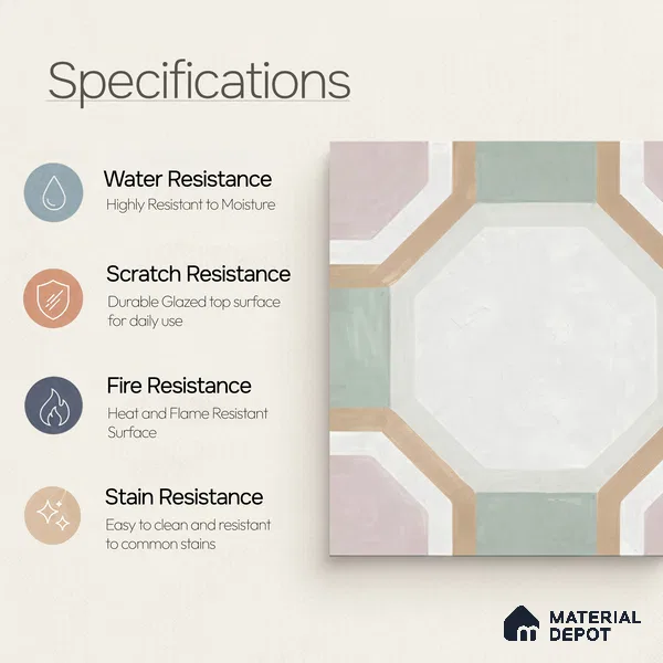 Moroccan Floor & Wall Tile TL 05095 Morissa Sage Green 1 ft x 1 ft Ceramic Matte Finish - 9 mm | Suitable for Bathroom, Kitchen, Balcony | Please Expect a Slight Variation of Pattern