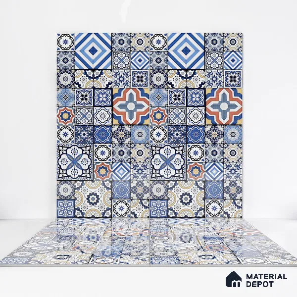 Moroccan Wall & Floor Tile TL 05111 F Kasavari Sapphire Wave 4 ft x 2 ft Vitrified Endless High Gloss Finish - 9 mm (Random 4) | Suitable for Living Room, Bedroom, Bathroom, Kitchen Wall & Backsplashes