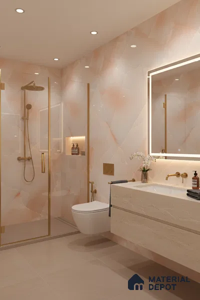 Marble Wall & Floor Tile TL 05112 B Marblis Blush Onyx 4 ft x 2 ft Vitrified Endless Glossy Finish - 9 mm (Random 4) | Suitable for Living Room, Bedroom & Bathroom
