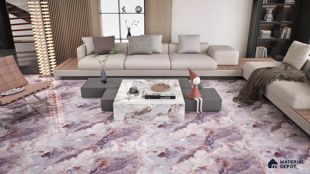 Marble Endless Onyx Wall & Floor Tile TL 05112 D Lavender 4 ft x 2 ft Glossy Finish Vitrified Tile - 9 mm | 4 Random Designs | Suitable For Living Room, Bedroom, Dining