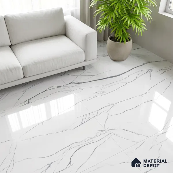 Marble Wall & Floor Tile TL 05113 Marblis Pearl Whisper 4 ft x 2 ft Vitrified Endless Glossy Finish - 9 mm (Random 4) | Suitable for Living Room, Bedroom & Bathroom