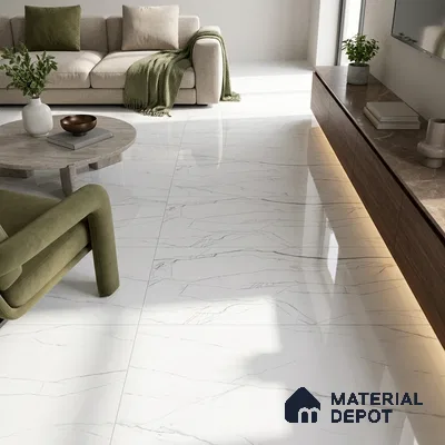 Marble Endless Statuario Wall & Floor Tile TL 05113 Off-White 4 ft x 2 ft Glossy Finish Vitrified Tile - 9 mm | 4 Random Designs | Suitable For Living Room, Bedroom, Dining
