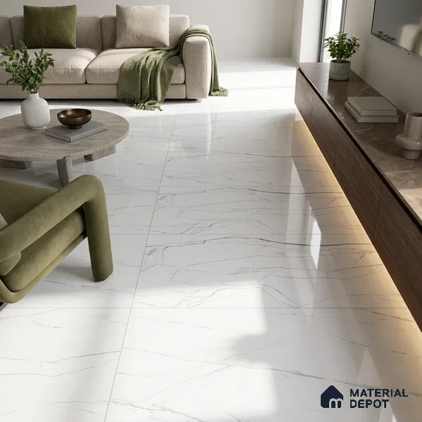 Marble Endless Statuario Wall & Floor Tile TL 05113 Off-White 4 ft x 2 ft Glossy Finish Vitrified Tile - 9 mm | 4 Random Designs | Suitable For Living Room, Bedroom, Dining