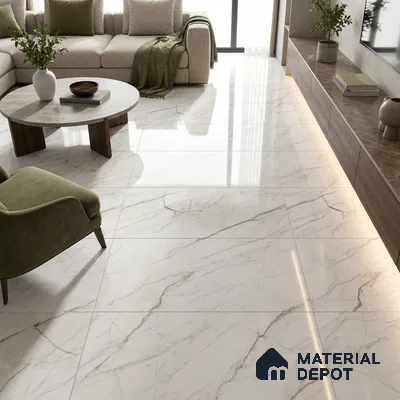Marble Endless Statuario Wall & Floor Tile TL 05114 Off-White 4 ft x 2 ft Glossy Finish Vitrified Tile - 9 mm | 4 Random Designs | Suitable For Living Room, Bedroom, Dining
