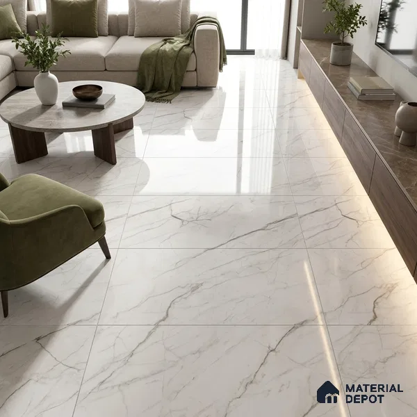 Marble Endless Statuario Wall & Floor Tile TL 05114 Off-White 4 ft x 2 ft Glossy Finish Vitrified Tile - 9 mm | 4 Random Designs | Suitable For Living Room, Bedroom, Dining