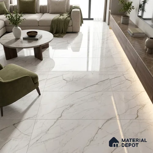 Marble Endless Statuario Wall & Floor Tile TL 05114 Off-White 4 ft x 2 ft Glossy Finish Vitrified Tile - 9 mm | 4 Random Designs | Suitable For Living Room, Bedroom, Dining