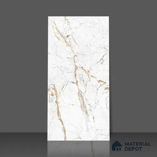 Marble Endless Calacatta Wall & Floor Tile TL 05115 B Off-White 4 ft x 2 ft Matte Finish Vitrified Tile - 9 mm | 4 Random Designs | Suitable For Living Room, Bedroom, Kitchen