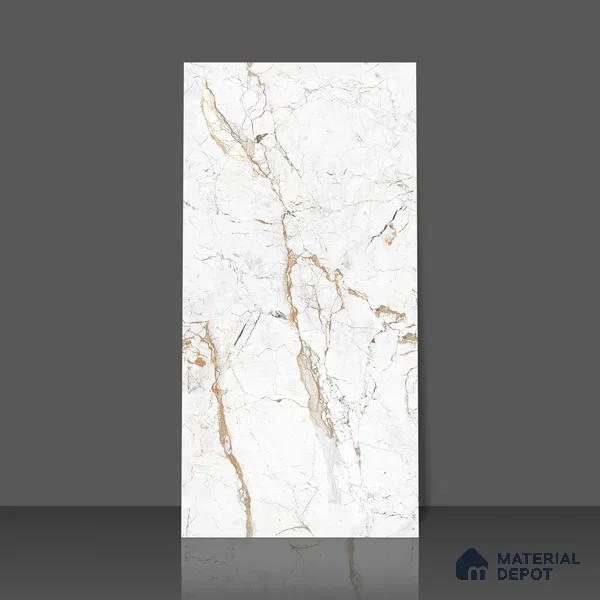 Marble Endless Calacatta Wall & Floor Tile TL 05115 B Off-White 4 ft x 2 ft Matte Finish Vitrified Tile - 9 mm | 4 Random Designs | Suitable For Living Room, Bedroom, Kitchen