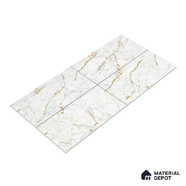 Marble Endless Calacatta Wall & Floor Tile TL 05115 Off-White 4 ft x 2 ft Glossy Finish Vitrified Tile - 9 mm | 4 Random Designs | Suitable For Living Room, Bedroom, Dining