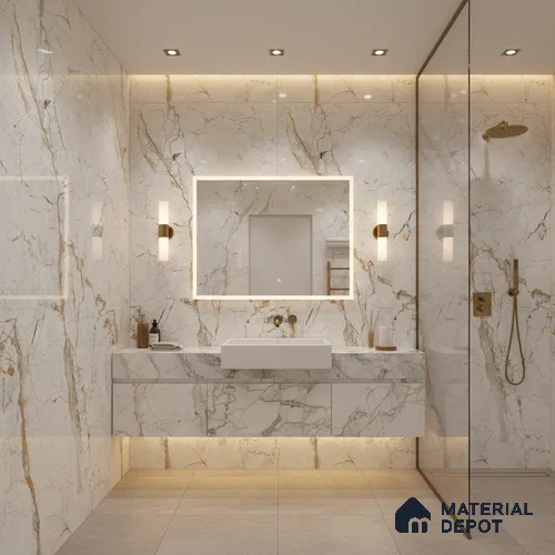 Marble Wall & Floor Tile TL 05115 Marblis Alabaster Elegance 4 ft x 2 ft Vitrified Endless Glossy Finish - 9 mm (Random 4) | Suitable for Living Room, Bedroom & Bathroom