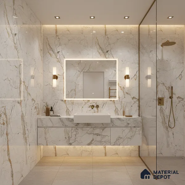 Marble Wall & Floor Tile TL 05115 Marblis Alabaster Elegance 4 ft x 2 ft Vitrified Endless Glossy Finish - 9 mm (Random 4) | Suitable for Living Room, Bedroom & Bathroom