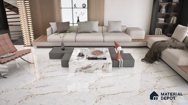 Marble Endless Calacatta Wall & Floor Tile TL 05115 Off-White 4 ft x 2 ft Glossy Finish Vitrified Tile - 9 mm | 4 Random Designs | Suitable For Living Room, Bedroom, Dining