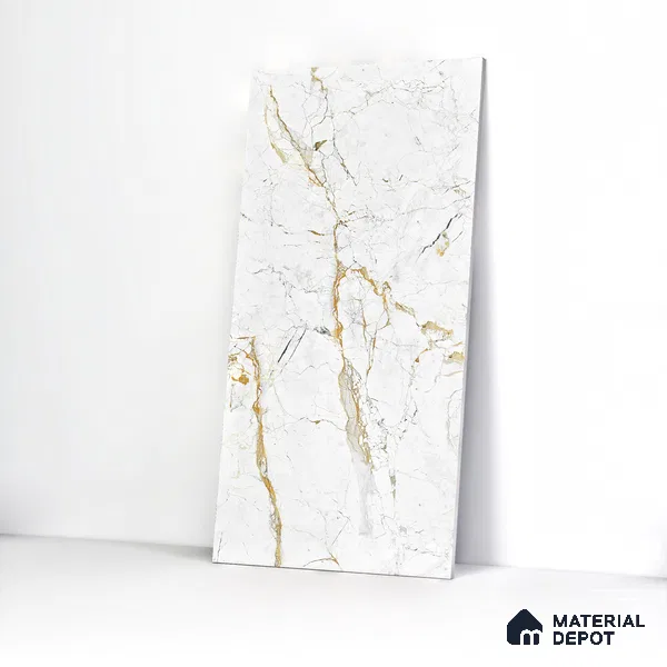 Marble Endless Calacatta Wall & Floor Tile TL 05115 Off-White 4 ft x 2 ft Glossy Finish Vitrified Tile - 9 mm | 4 Random Designs | Suitable For Living Room, Bedroom, Dining