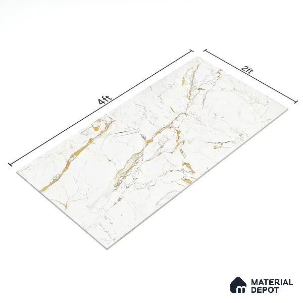 Marble Endless Calacatta Wall & Floor Tile TL 05115 Off-White 4 ft x 2 ft Glossy Finish Vitrified Tile - 9 mm | 4 Random Designs | Suitable For Living Room, Bedroom, Dining