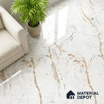 Marble Wall & Floor Tile TL 05115 Marblis Alabaster Elegance 4 ft x 2 ft Vitrified Endless Glossy Finish - 9 mm (Random 4) | Suitable for Living Room, Bedroom & Bathroom