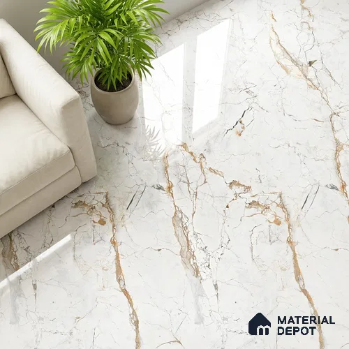 Marble Wall & Floor Tile TL 05115 Marblis Alabaster Elegance 4 ft x 2 ft Vitrified Endless Glossy Finish - 9 mm (Random 4) | Suitable for Living Room, Bedroom & Bathroom
