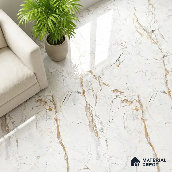 Marble Wall & Floor Tile TL 05115 Marblis Alabaster Elegance 4 ft x 2 ft Vitrified Endless Glossy Finish - 9 mm (Random 4) | Suitable for Living Room, Bedroom & Bathroom