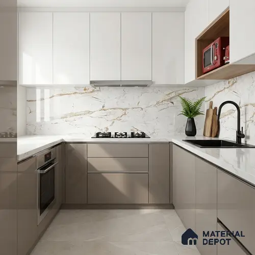 Marble Wall & Floor Tile TL 05115 Marblis Alabaster Elegance 4 ft x 2 ft Vitrified Endless Glossy Finish - 9 mm (Random 4) | Suitable for Living Room, Bedroom & Bathroom