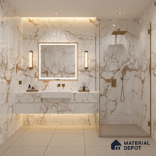 Marble Endless Calacatta Wall & Floor Tile TL 05117 B Off-White 4 ft x 2 ft High Gloss Finish Vitrified Tile - 9 mm | 4 Random Designs | Suitable For Living Room, Bedroom, Dining
