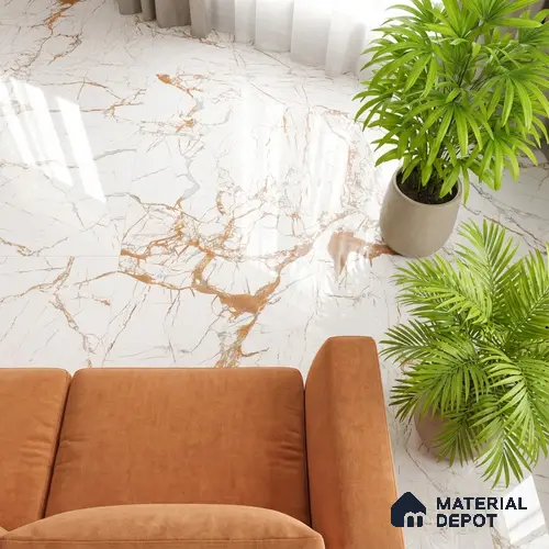 Marble Wall & Floor Tile TL 05117 B Marblis Italino Raven Light 4 ft x 2 ft Vitrified Endless High Gloss Finish - 9 mm (Random 4) | Suitable for Living Room, Bedroom & Bathroom