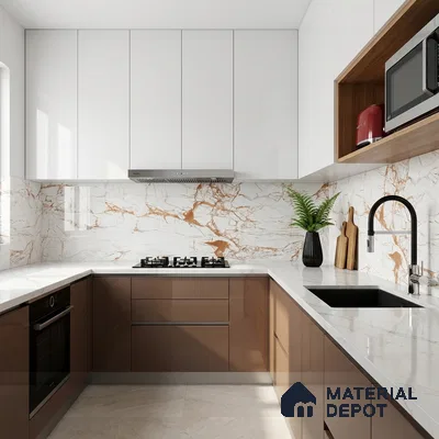 Marble Wall & Floor Tile TL 05117 B Marblis Italino Raven Light 4 ft x 2 ft Vitrified Endless High Gloss Finish - 9 mm (Random 4) | Suitable for Living Room, Bedroom & Bathroom