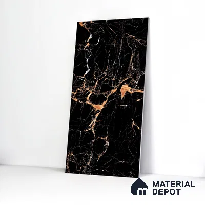 Marble Endless Portoro Wall & Floor Tile TL 05117 Onyx Black 4 ft x 2 ft High Gloss Finish Vitrified Tile - 9 mm | 4 Random Designs | Suitable For Living Room, Bedroom, Dining
