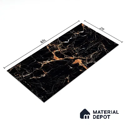 Marble Endless Portoro Wall & Floor Tile TL 05117 Onyx Black 4 ft x 2 ft High Gloss Finish Vitrified Tile - 9 mm | 4 Random Designs | Suitable For Living Room, Bedroom, Dining