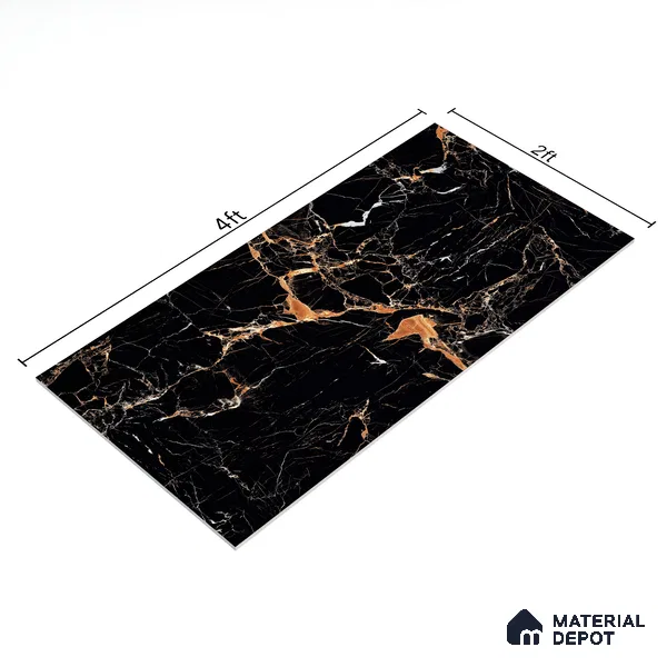 Marble Endless Portoro Wall & Floor Tile TL 05117 Onyx Black 4 ft x 2 ft High Gloss Finish Vitrified Tile - 9 mm | 4 Random Designs | Suitable For Living Room, Bedroom, Dining
