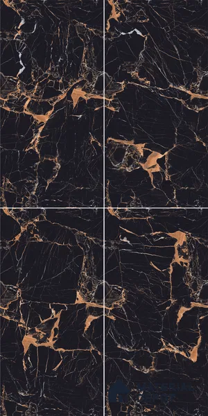 Marble Endless Portoro Wall & Floor Tile TL 05117 Onyx Black 4 ft x 2 ft High Gloss Finish Vitrified Tile - 9 mm | 4 Random Designs | Suitable For Living Room, Bedroom, Dining