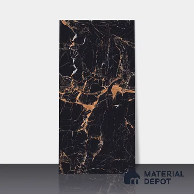 Marble Endless Portoro Wall & Floor Tile TL 05117 Onyx Black 4 ft x 2 ft High Gloss Finish Vitrified Tile - 9 mm | 4 Random Designs | Suitable For Living Room, Bedroom, Dining