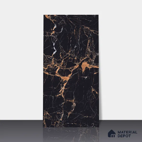 Marble Endless Portoro Wall & Floor Tile TL 05117 Onyx Black 4 ft x 2 ft High Gloss Finish Vitrified Tile - 9 mm | 4 Random Designs | Suitable For Living Room, Bedroom, Dining