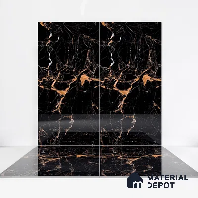 Marble Endless Portoro Wall & Floor Tile TL 05117 Onyx Black 4 ft x 2 ft High Gloss Finish Vitrified Tile - 9 mm | 4 Random Designs | Suitable For Living Room, Bedroom, Dining