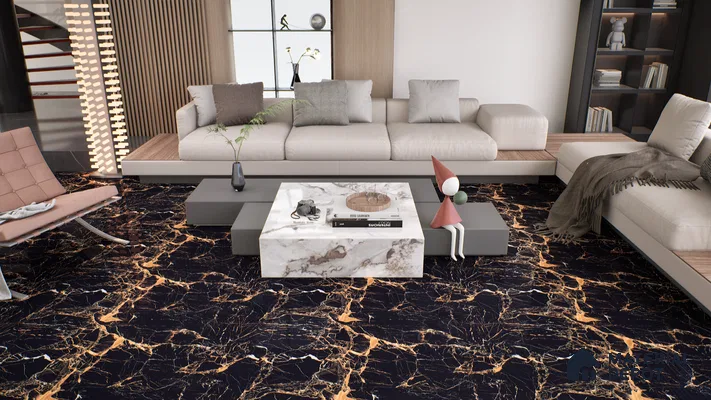 Marble Endless Portoro Wall & Floor Tile TL 05117 Onyx Black 4 ft x 2 ft High Gloss Finish Vitrified Tile - 9 mm | 4 Random Designs | Suitable For Living Room, Bedroom, Dining