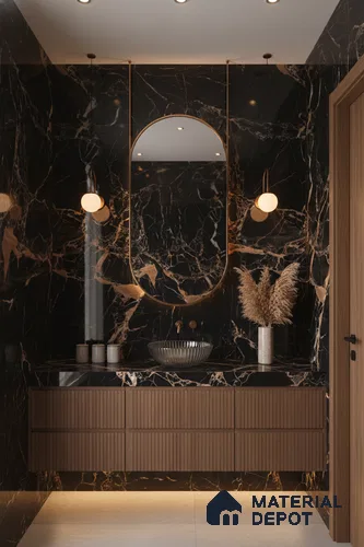 Marble Endless Portoro Wall & Floor Tile TL 05117 Onyx Black 4 ft x 2 ft High Gloss Finish Vitrified Tile - 9 mm | 4 Random Designs | Suitable For Living Room, Bedroom, Dining