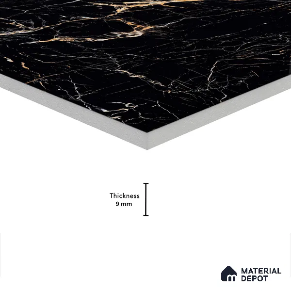 Marble Endless Portoro Wall & Floor Tile TL 05117 Onyx Black 4 ft x 2 ft High Gloss Finish Vitrified Tile - 9 mm | 4 Random Designs | Suitable For Living Room, Bedroom, Dining