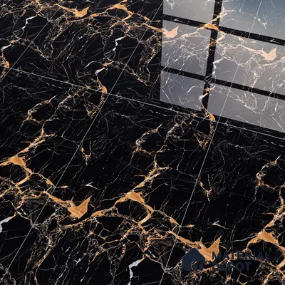 Marble Endless Portoro Wall & Floor Tile TL 05117 Onyx Black 4 ft x 2 ft High Gloss Finish Vitrified Tile - 9 mm | 4 Random Designs | Suitable For Living Room, Bedroom, Dining