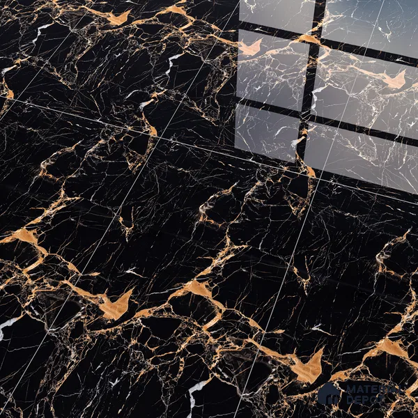 Marble Endless Portoro Wall & Floor Tile TL 05117 Onyx Black 4 ft x 2 ft High Gloss Finish Vitrified Tile - 9 mm | 4 Random Designs | Suitable For Living Room, Bedroom, Dining