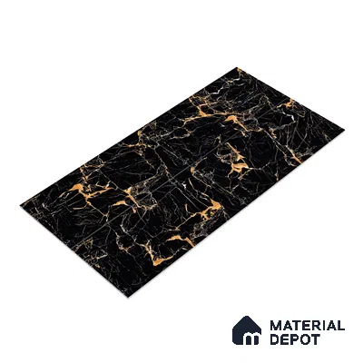 Marble Endless Portoro Wall & Floor Tile TL 05117 Onyx Black 4 ft x 2 ft High Gloss Finish Vitrified Tile - 9 mm | 4 Random Designs | Suitable For Living Room, Bedroom, Dining