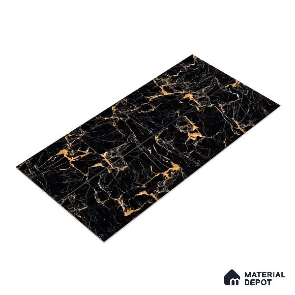 Marble Endless Portoro Wall & Floor Tile TL 05117 Onyx Black 4 ft x 2 ft High Gloss Finish Vitrified Tile - 9 mm | 4 Random Designs | Suitable For Living Room, Bedroom, Dining